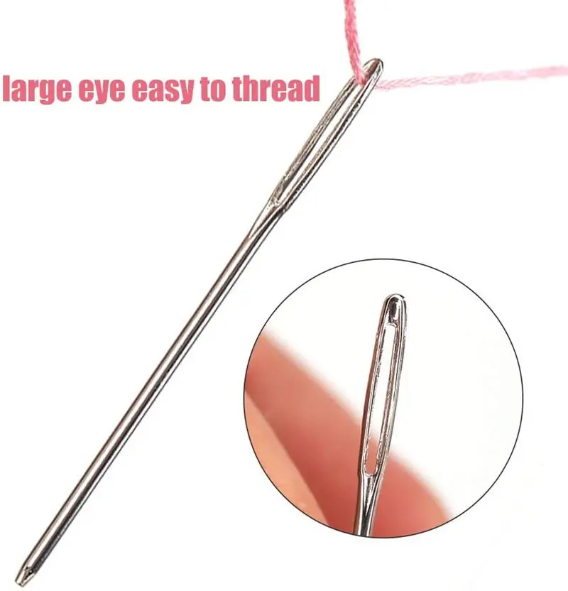 17pcs Large Eye Blunt Needles, Stainless Steel Aluminum Sewing Knitting Needles Darning Wool Needles Tapestry Needles Including Straight Needles