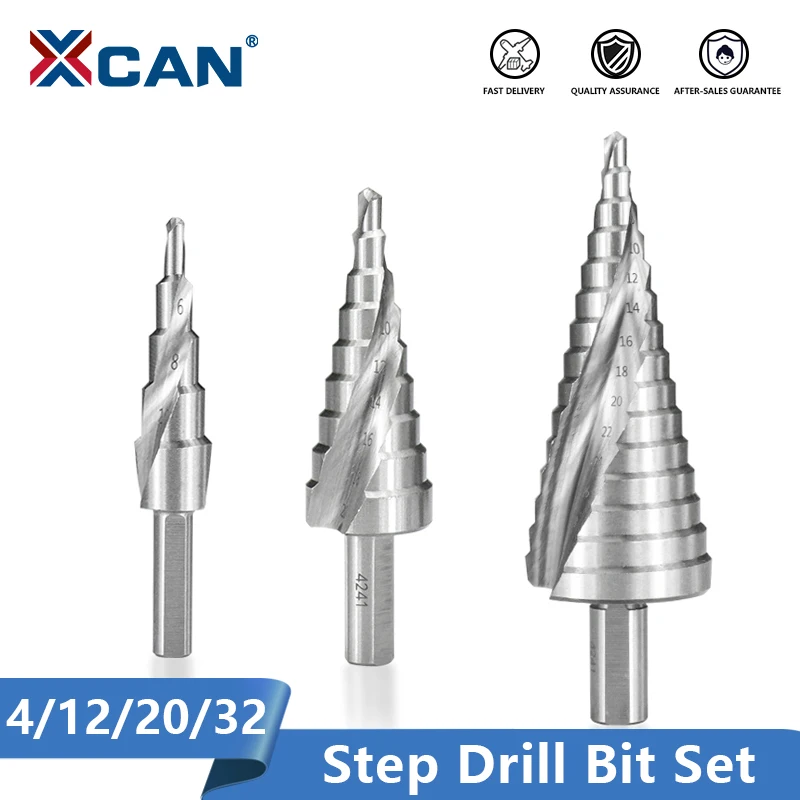 3PCS HSS Spiral Grooved Step Drill Bit Set 4-12/20/32mm Metal Wood Hole Cutter 