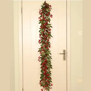 

Green Christmas Rattan Decoration Pine Cone Red Fruit Ornament 1.8M Christmas Door Windows Pine Fruit Holiday Home Pendant #D0