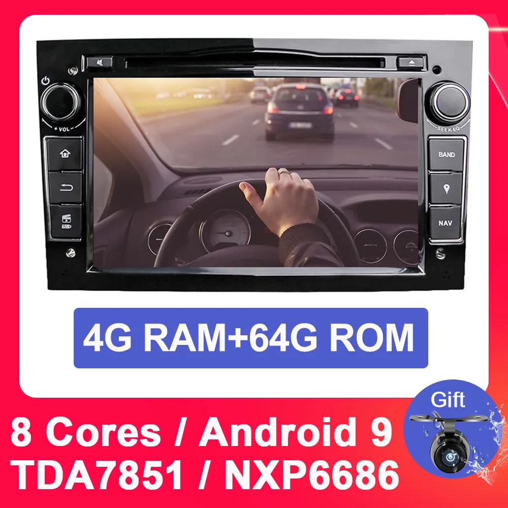 Eunavi 2 Din Android 9 автомобильный DVD мультимедиа для opel Vauxhall Astra H G J Vectra Antara Zafira Corsa Vivaro Meriva Veda gps радио - Цвет: BLACK 4G 64G PX5