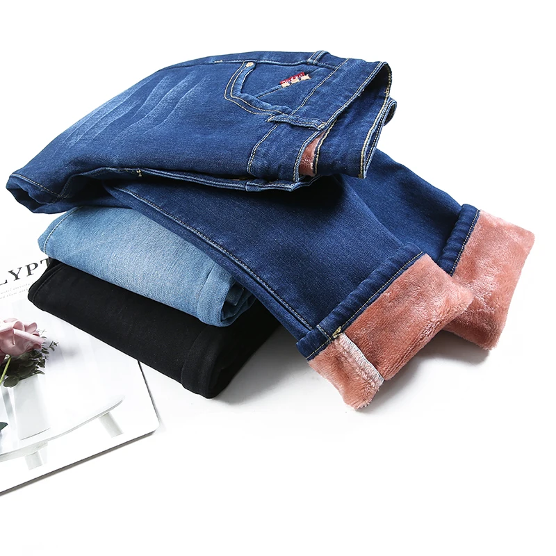 

Winter women's jeans Plus velvet to keep warm Slim fit slim leggings trousers woman fashion Tall Retro fashion leggings pocket