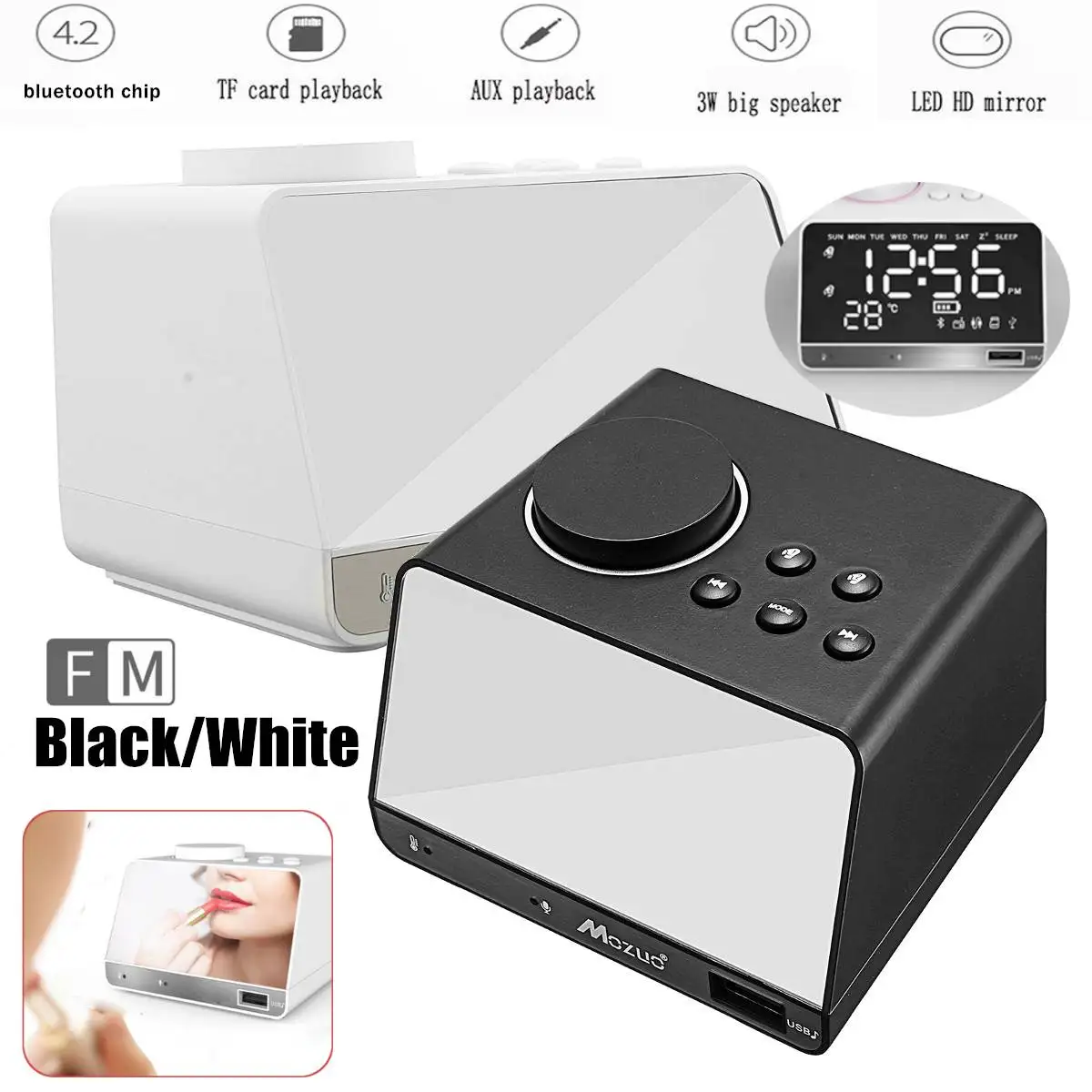 Двойной блок беспроводной bluetooth динамик бас цифровой зеркальный светодиодный дисплей Будильник fm-радио u-диск динамик с микрофоном USB зарядное устройство