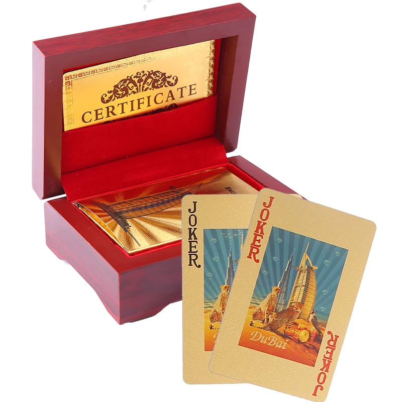 

Plastic Poker Game Packed Into Gift Wooden Box PVC Waterproof Card Game Durable Creative Poker Cards Plastic Playing Cards Box