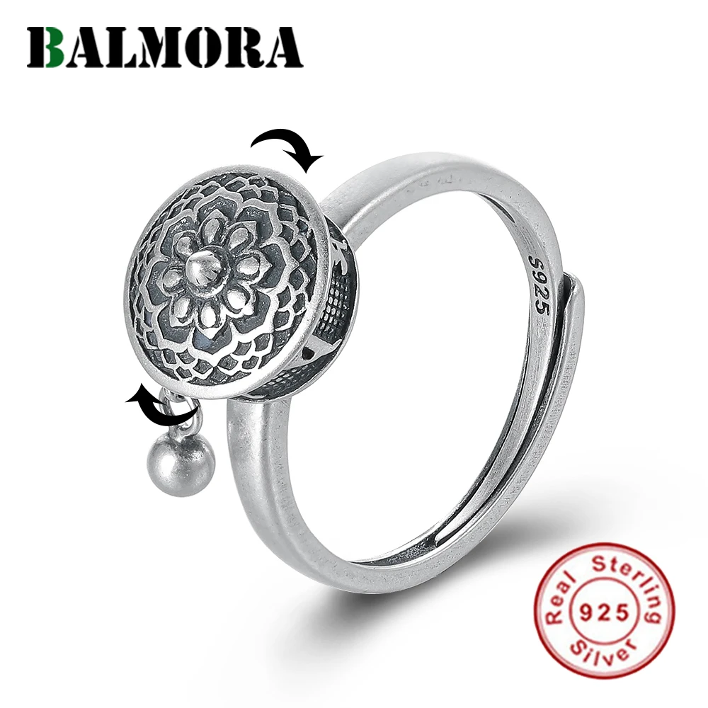 BALMORA 100% Настоящее серебро 925 пробы буддистские кольца для женщин вращающиеся