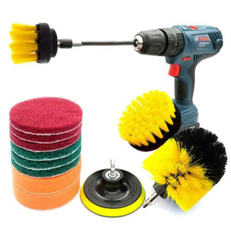 

12pcs Set Drill Brush Scrubber Scouring Pads Power Cleaning For Car Wheels Tiles