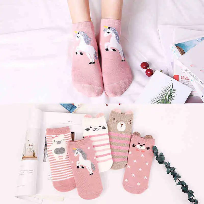 

Harajuku Stereo Animal Ears Winter Socks Women Cotton Short Socks Ladies Girls Cartoon Cute Bear Cat Funny Socks 5Pairs