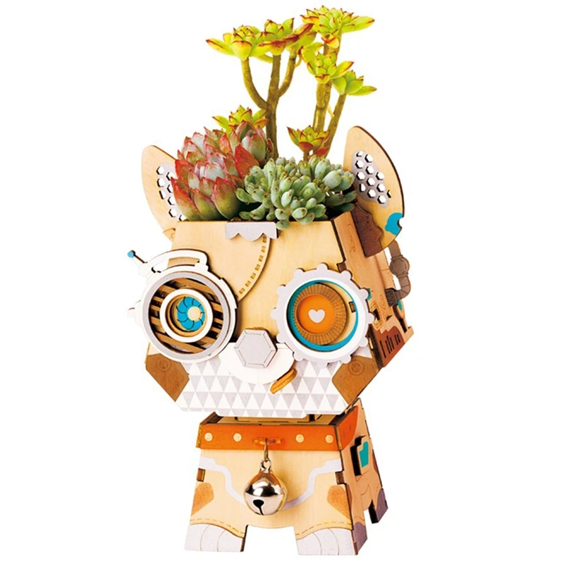 Robotime 3D деревянная игра-головоломка для щенка Креативный цветочный горшок коробка для хранения держатель ручки Модель Строительный