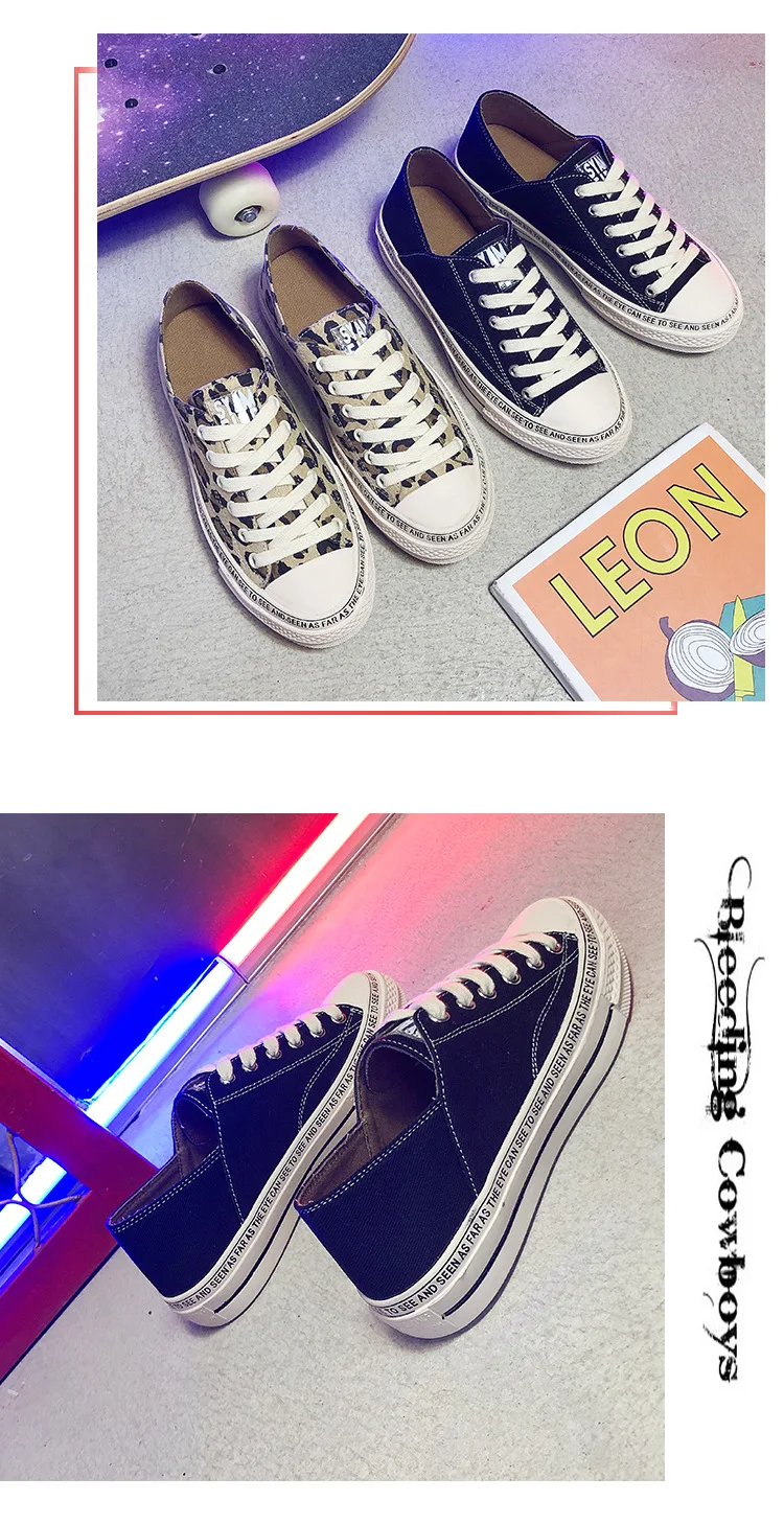 Spring New Ins Net Red Super Hot Women Canvas Shoes, Casual Shoes, Board Shoes, Leopard Print Women's Shoes with Flat Sole