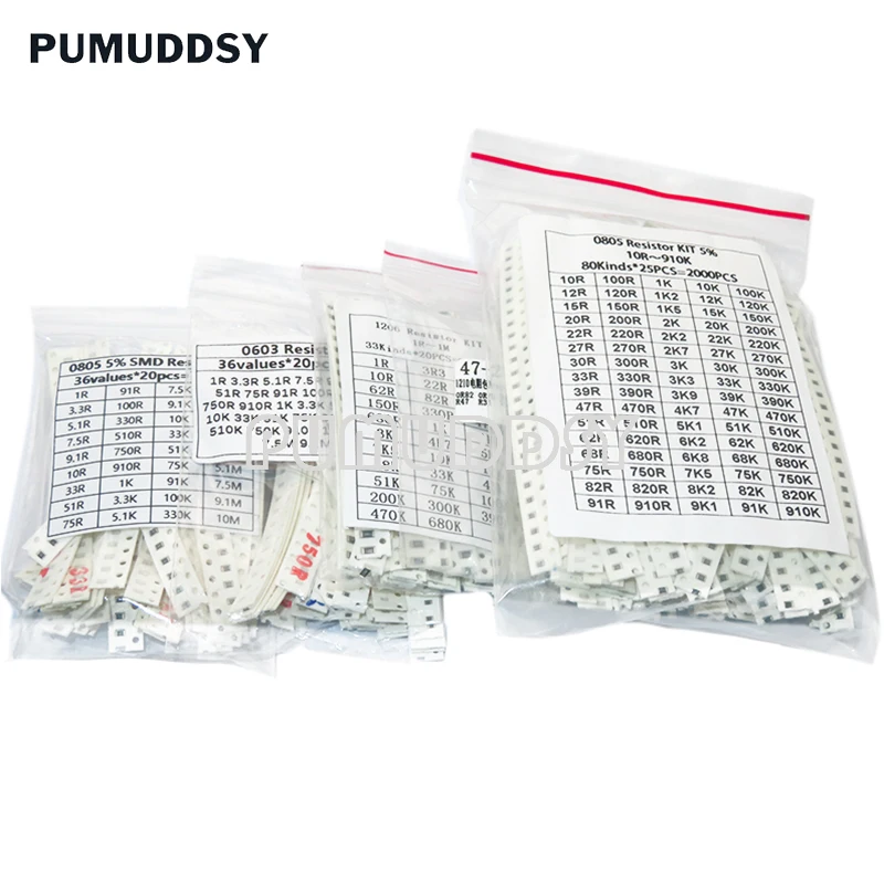 0402 0603 0805 1206 1210 2512 smd resistor kit 200pcs 660pcs 720pcs 4000pcs 10k 100k 1k 1r 100r 220r 1% 5%