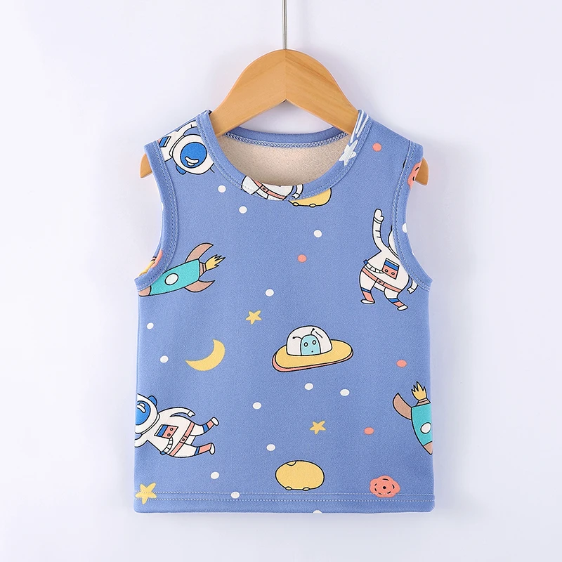 New Dinosaur Print Kids Pajamas Tops Autumn Winter Baby Sleeveless Tops Tees 2-11T Warm Toddler Sleep Vests for Boys Girls