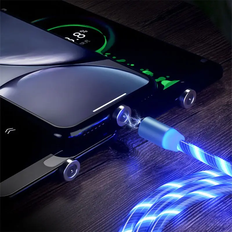 Магнитный светодиодный кабель Micro USB для зарядки мобильного телефона type-c, зарядная Зарядка для iPhone, магнитное зарядное устройство usb type C