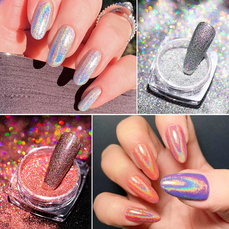 Holographic Nail Glitter Powder Laser Pigment Nail Art Dust Mirror Chrome Shining Pigment Powder 3D Art Decorations DIY Nail Powder Nail Glitter Nail Decoration Nail Decorations