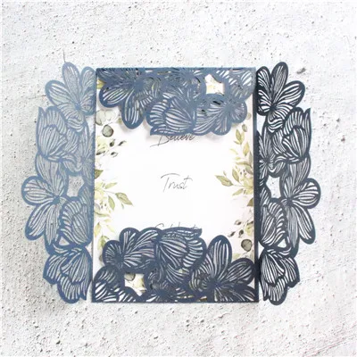 navy blue Лепестковая пригласительная карта сложенная лазерная резка, для свадьбы помолвка приглашает печать на заказ - Цвет: navy blue