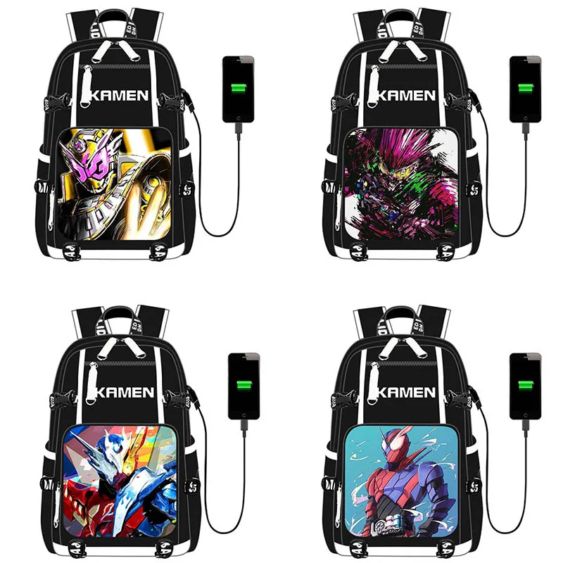 

Anime Bag Cartoon Fashion Casual Masked Rider Rucksack USB Charging School Bags Travel bag for Teenagers Students Men Women
