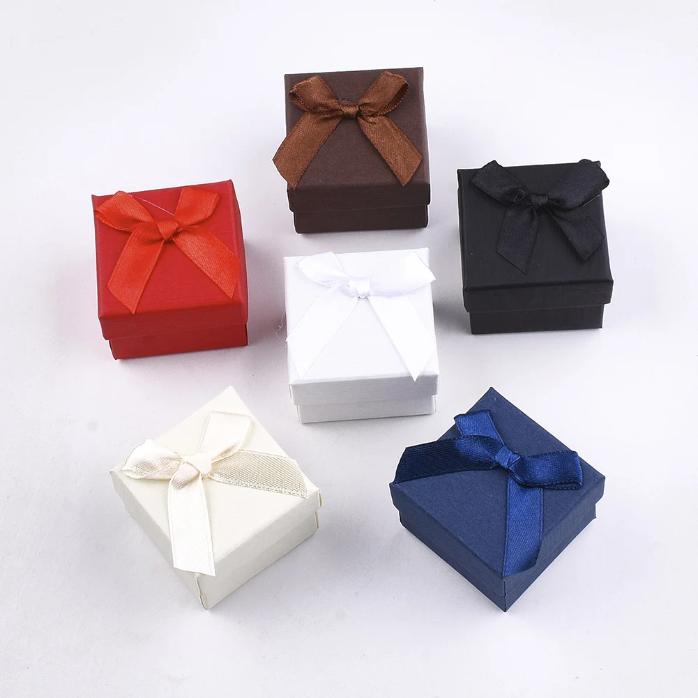 24 шт., 5x5x4 см, Разноцветные квадратные картонные коробки для украшений, кольца с бантом, свадебные подарки на день Святого Валентина, упаковочные коробки с губкой