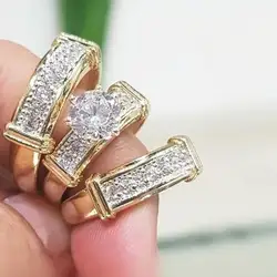 Vagzeb 2019 Новинка 3 шт./комплект обручальное кольцо набор золотого цвета CZ камень модное кольцо для женщин оптовая продажа