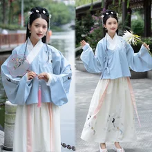 Синий Hanfu женские вышитые танцевальные костюмы журавль фея платье певцы фестивальный рейв наряд дамы представление одежда DC3186