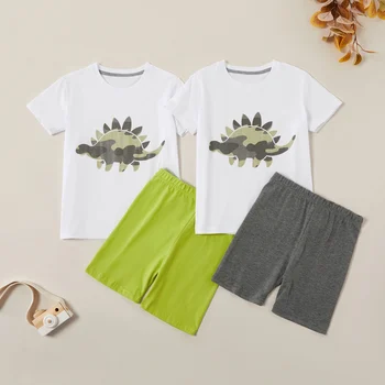 

PatPat 2020 New Summer Trendy Cartoon Dinosaur Top and Solid Shorts Kids Boy Sets Suits Short-Sleeve T-shirt Clothes