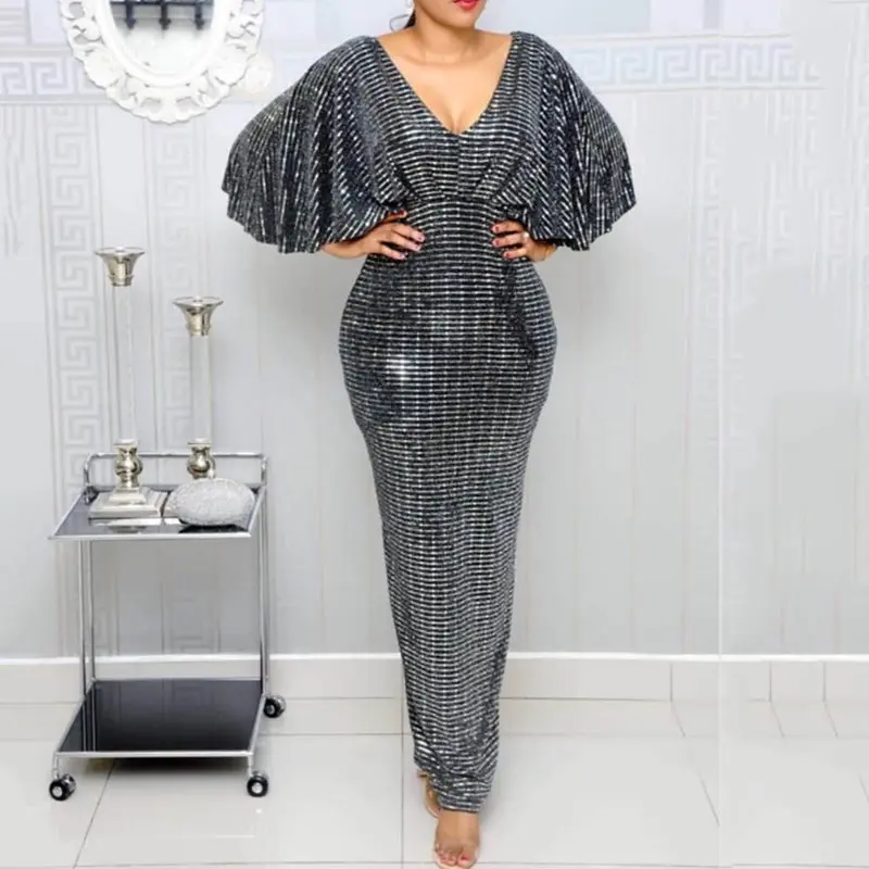Zomer Sexy Club Luxe Grijs Party Vrouwen Lange Potlood Jurken Tuniek Hoge Taille Backless Vrouwelijke Sequin Glitter Avond Maxi Jurk