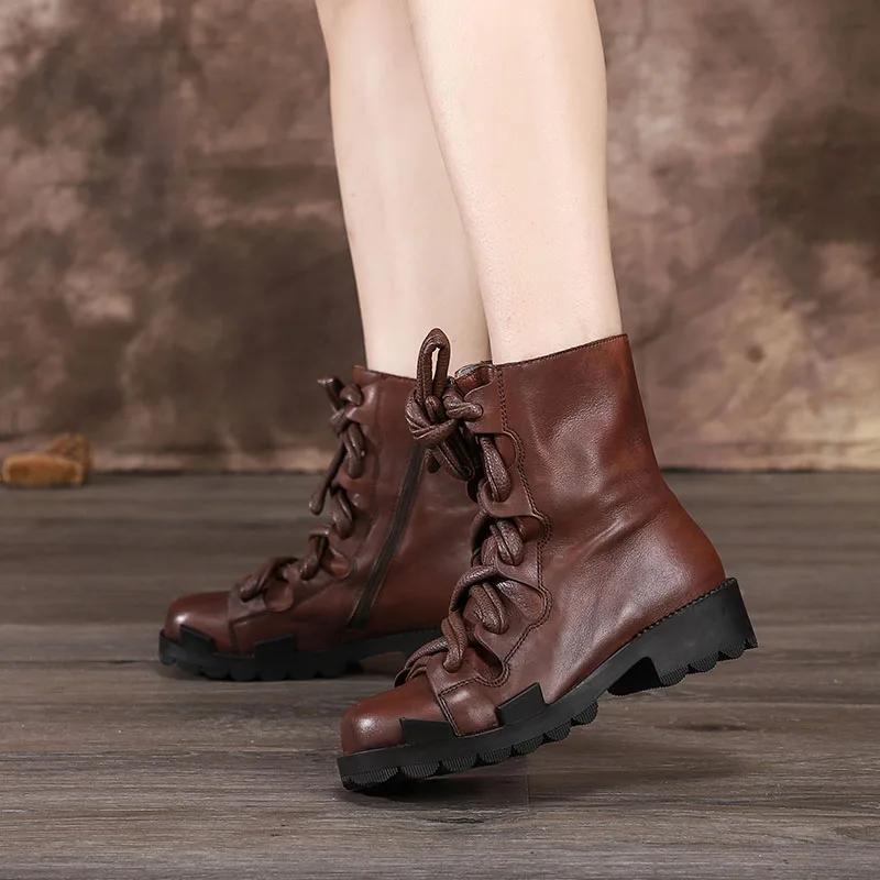 Ботильоны на плоской платформе; женская обувь; коллекция года; сезон осень-зима; женские короткие ботиночки из натуральной кожи с перекрестными ремешками и круглым носком