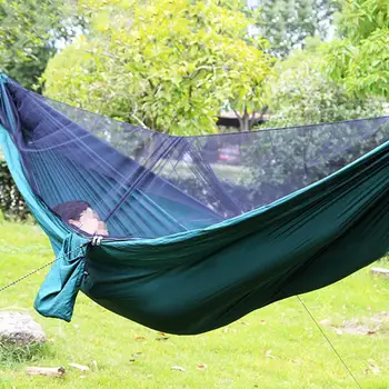 

Camping Hammock With Mosquito Bug Net With Hammock Tree Straps Carabiners Portable Parachute Nylon Hammock For Survival Travel
