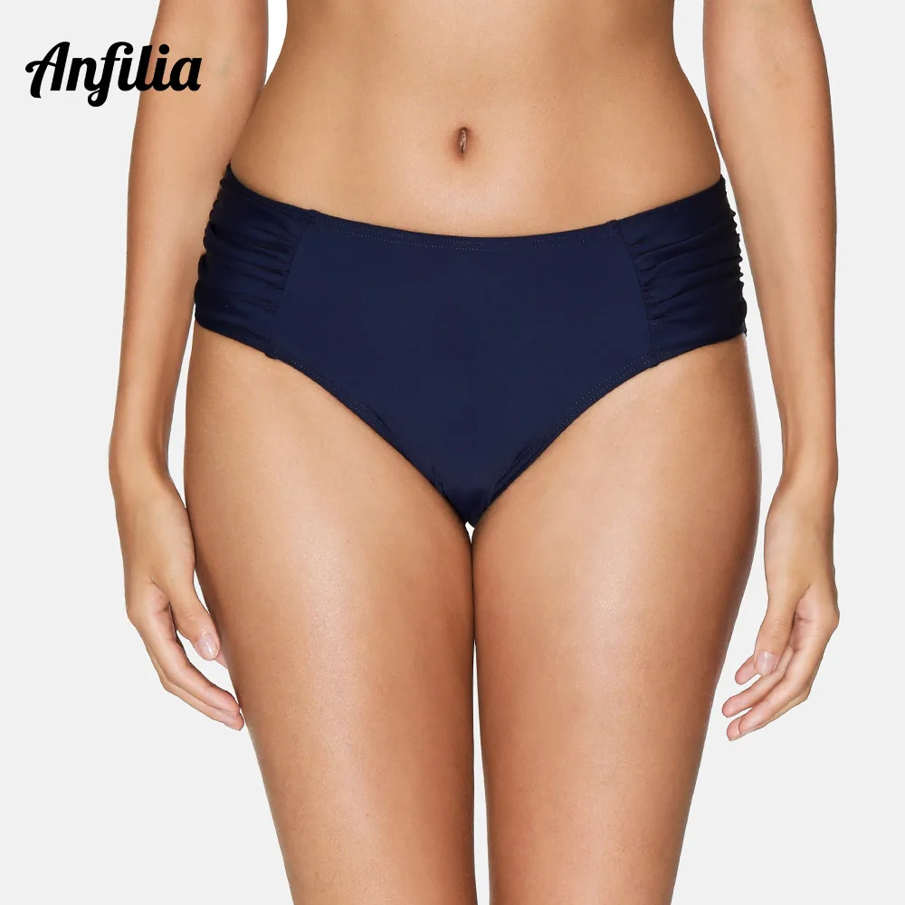 Anfilia Women Swimming Trunks Ladies Ruched Bikini Bottom Ban Solid Color Swimwear Briefs Sexy | Спорт и развлечения