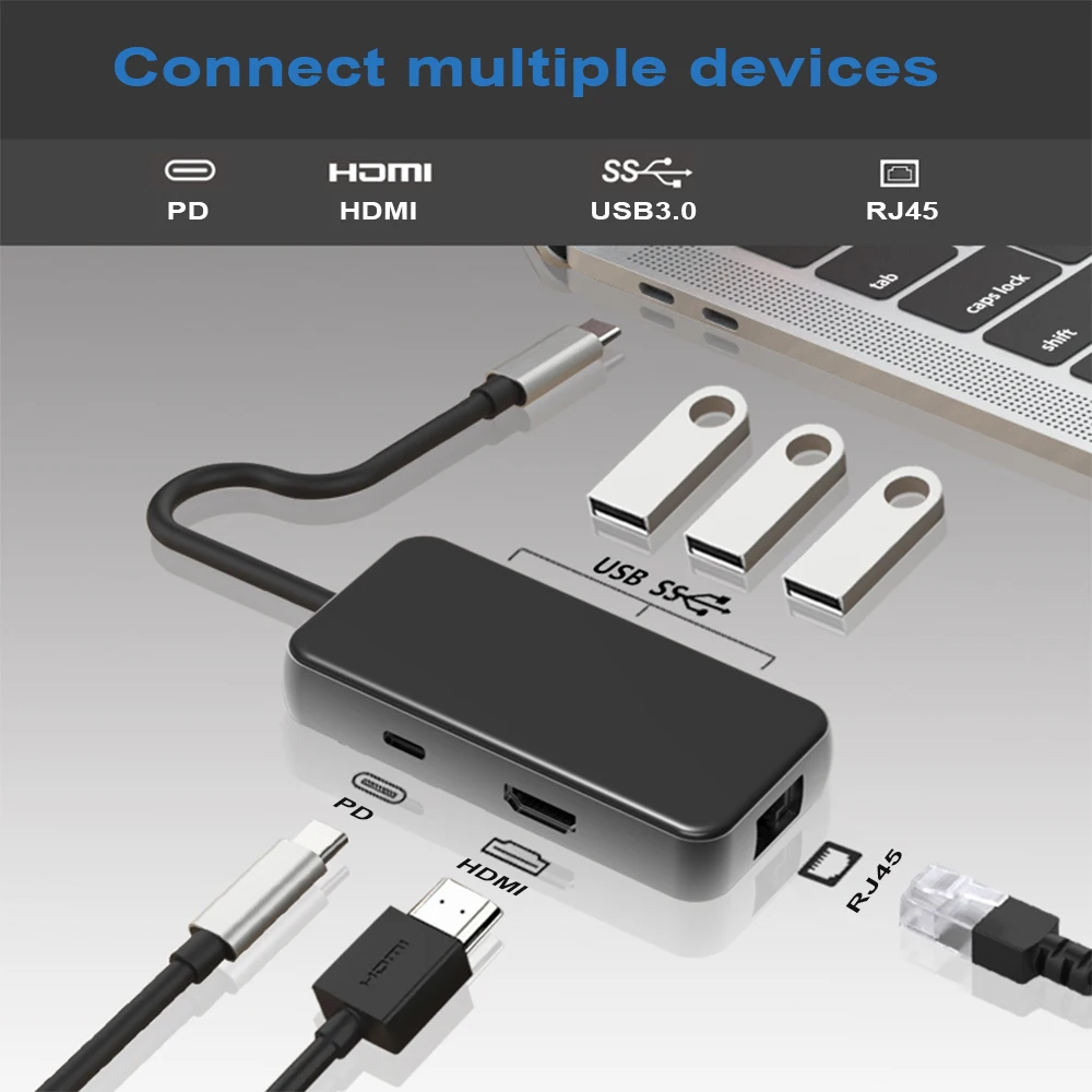 USB концентратор DeepFox Type C на 3 0 HDMI 4K RJ45 аксессуары для MacBook Pro кардридер SD/TF Тип док