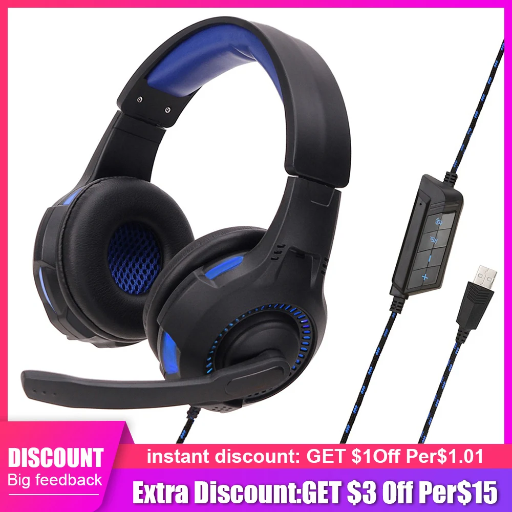 

SY885MV 7.1 USB Gaming Wired Headset With Mic Bass Stereo LED Light Over Ear Computer Phone Gaming Headphone For PS4 PC XBox One
