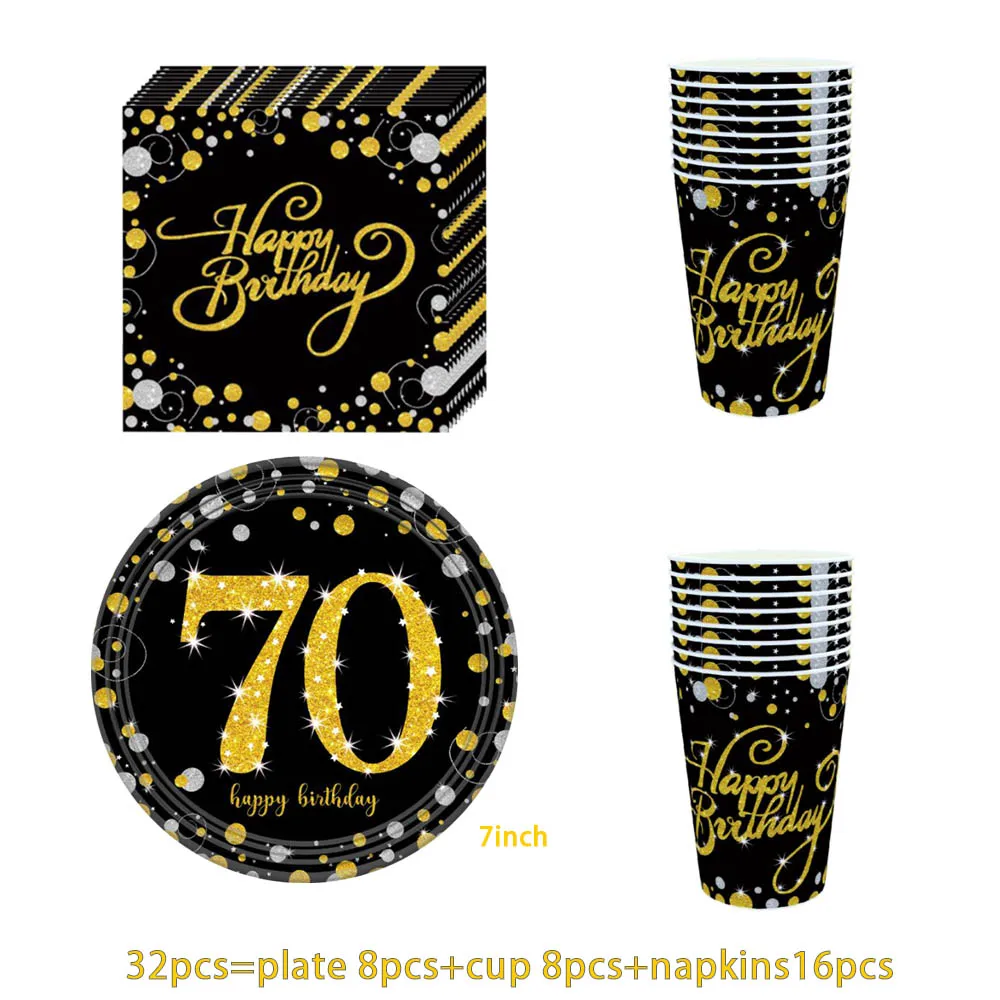 32pcs 8 шт./лот золото 70 лет одноразовая посуда емкость для трубочек салфетки День рождения Рождество вечеринка украшения для дома - Цвет: 32pcs