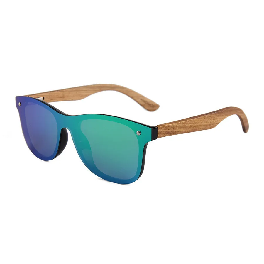Zerosun Polarized Sunglasses Men Women Pink Mirrored Wood Sun Glasses for Man Vintage Real Wooden Temple Shades New Brand - Цвет линз: Зеленый