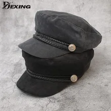 Осень зима вельветовые военные шапки из искусственной кожи ремень армейская шляпа женский Британский корейский трендовый темно-синий берет живописца восьмиугольная шляпа