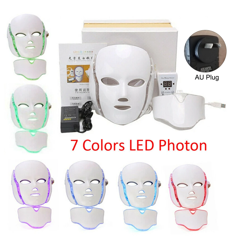 AU Plug Led Mask 7 Colors LEDs Light Photon Face Neck Mask Rejuvenation Skin Therapy Skin Wrinkles - Цвет: AU Plug