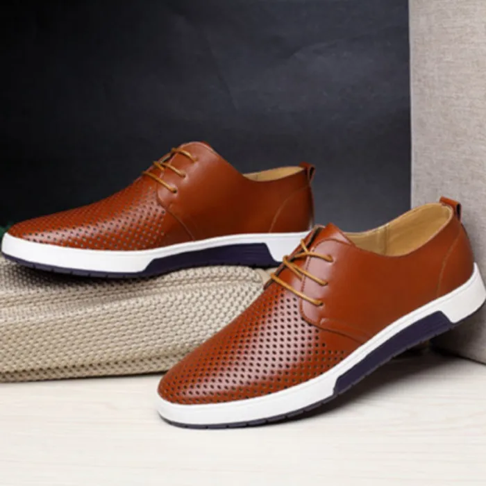 Men Casual PU Shoes Breathable Loafers Lace-up Flat Sneakers for Office Party New