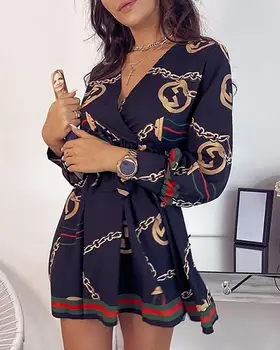 

Long Sleeve Baroque Print Dress