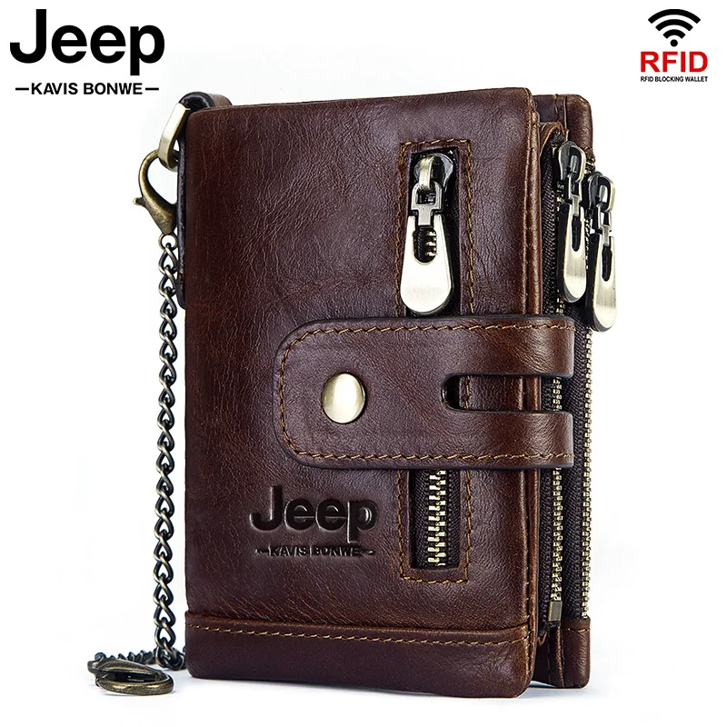 

Hot Men's Wallet RFID Genuine Leather Short Male Coin Purse Quality Card Holders Small Portomonee Chain Walet Fashion Pocket New