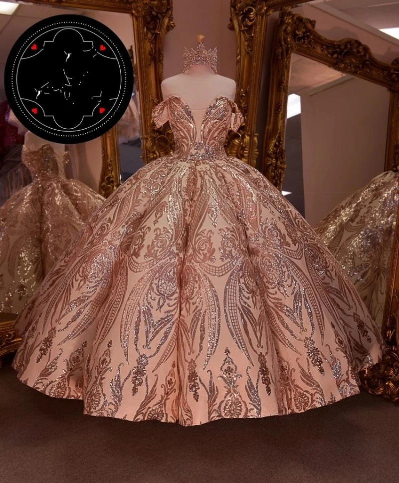 New Arrival vestidos de 15 años Quinceanera Dresses with Rose Gold Sequin  Applique Sweet 16 Dress Off the Shoulder Pageant Gowns|Váy bồng xòe| -  AliExpress