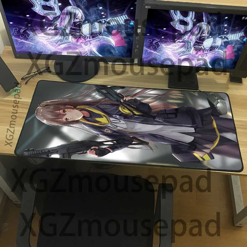  XGZ Large Gaming Mouse Pad Black Lock Edge Comic Cute Girls Frontline Custom Computer Desk Mat Non-
