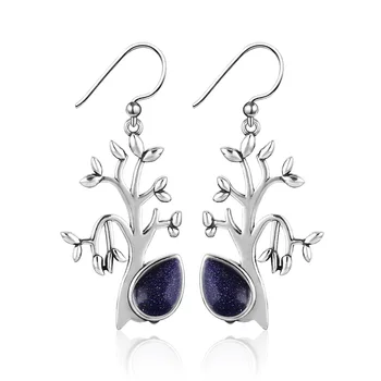 

Sweet Tree Shape Bluesand Stone Drop Earrings For Women Solid 925 Silver Jewelry Party Wedding Daily Life Birthday Gift