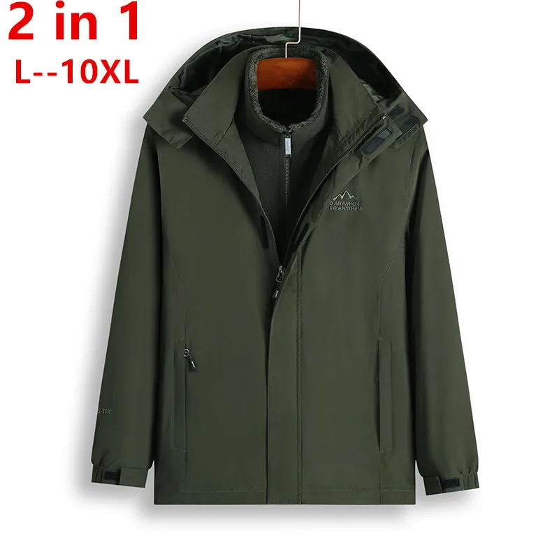 2 Plus size winter new men's Female jacket Hooded Thickened Keep warm jacket Windproof jacket coat 2 in 1 jacket 5XL 6XL 7XL 8XL - Цвет: 2