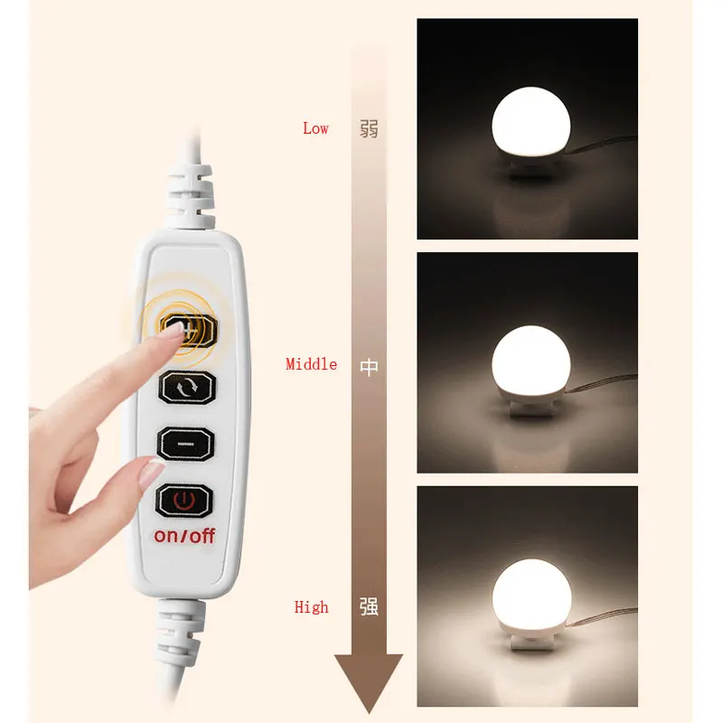 Vanity Mirror Fill Light Adjustable Luminance 3 Colors LED USB Wall Bulbs String All Pretty Ladies Makeup