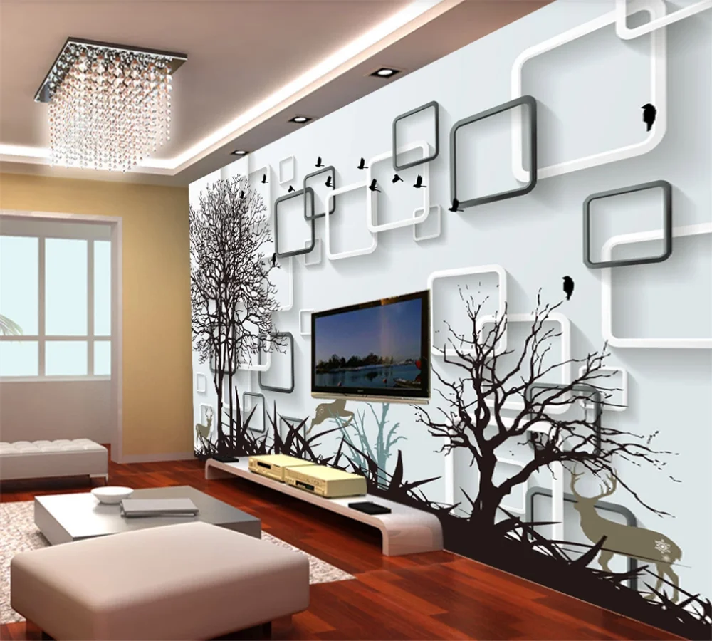 

xuesu Custom Wallpaper 8d Mural Stereo 3D Abstract Tree Elk TV Background Wall Mural