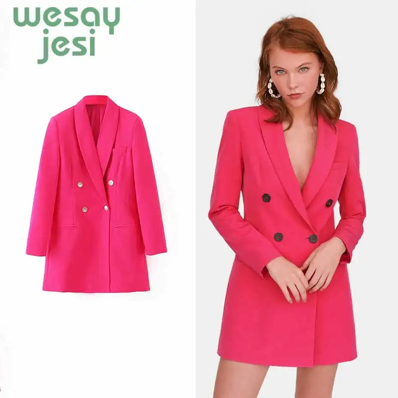 Элегантное платье с отложным воротником Женский Блейзер костюм Длинные рукава сплошной цвет осень нарядная куртка для женщин куртки офисные женские пальто - Цвет: pinktop