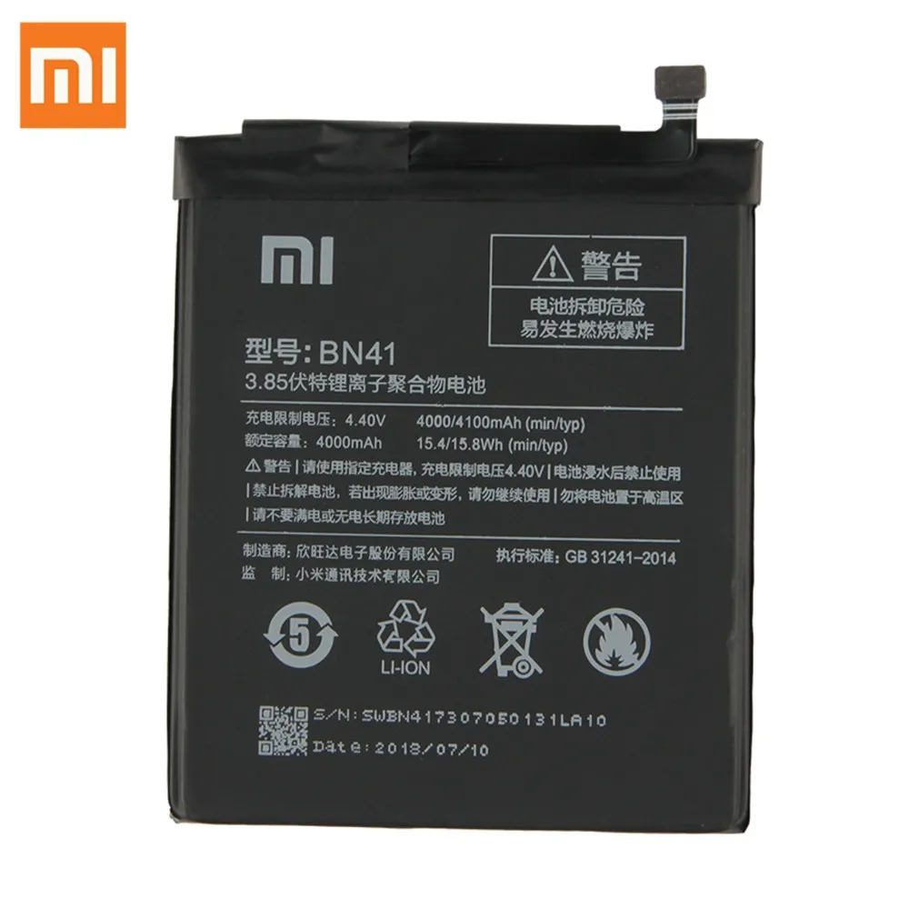 

Xiaomi Original BN41 Phone Battery For Xiaomi Redmi Note 4 MTK Helio X20 Note4 Replacement Fast Charging 40N43 Phone Battery