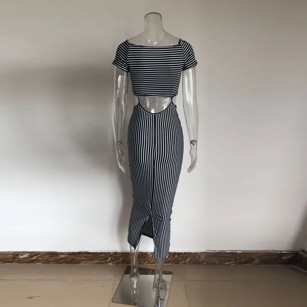 XLLAIS Print Striped Club Dresses Women Sexy Short Sleeve Tight Bodycon Vestidos Womens Streetwear Clothes Ladies Cute Dress