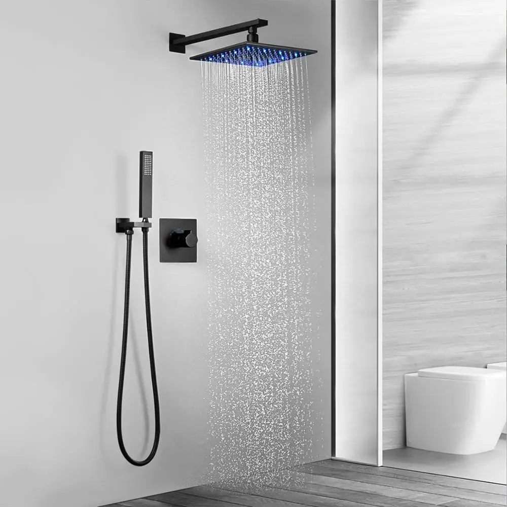 10inch Wall Mounted Rainfall Shower Head System Shower Faucet, Black