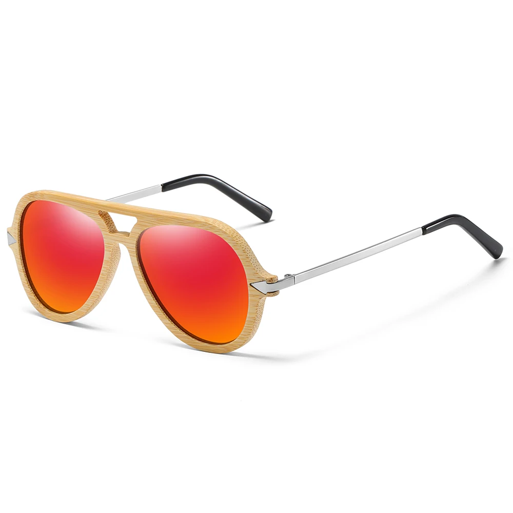 Бренд GM, винтажные бамбуковые и деревянные солнцезащитные очки, мужские и женские, фирменный дизайн, Бамбуковая оправа с металлическими солнцезащитными очками - Цвет линз: Red