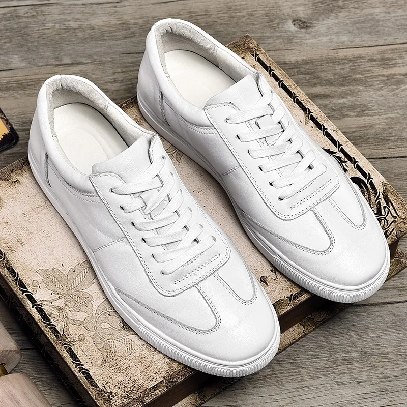 

Fashion Mens Sneakers White Leather Casual Flats Shoes Men Lace-up Trainers Flat Driving Shoes Zapatillas Hombre Casual *