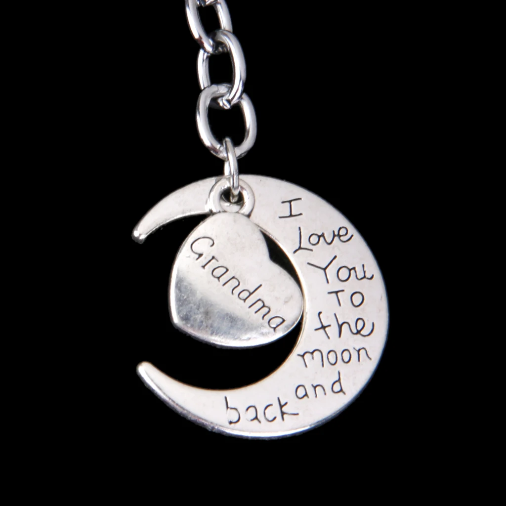 2pcs/Set silver color Family Grandma Grandpa Moon & Heart Key Ring Chain Keyring Sweet Family Gift Favor