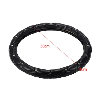 

38cm Vehicle Car Black Rhinestone Leather Steering Wheel Cover Comfortable Parts