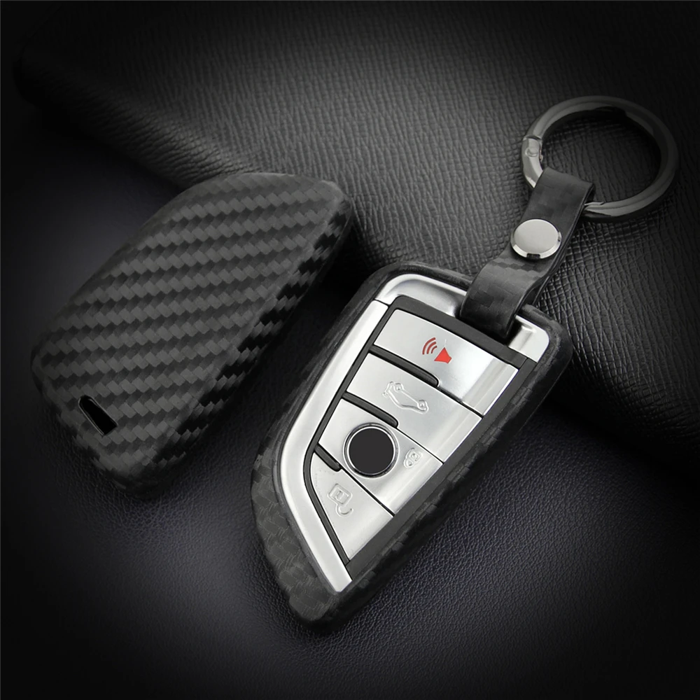 

KUKAKEY Car Key Case Cover For BMW X5 F15 X6 F16 G30 7 Series G11 X1 F48 F39 Carbon Fiber Key Bag Holder Fob Shell Keychain